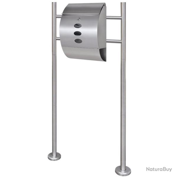 Boite aux lettres design contemporain acier inoxydable avec compartiment journaux sur pieds 120 cm