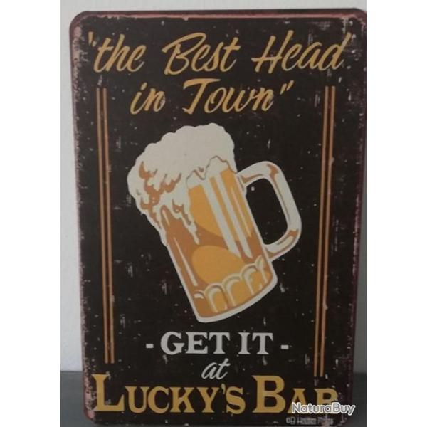 Rare plaque t�le BIERE GET IT AT LUCKY'S BAR style EMAIL 20X30 VINTAGE BEER CERVEZA