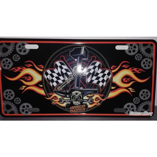 Rare plaque t�le HARLEY AMERICAN TRADITION style EMAIL 15X30 VINTAGE ROUTE 66 USA marteau