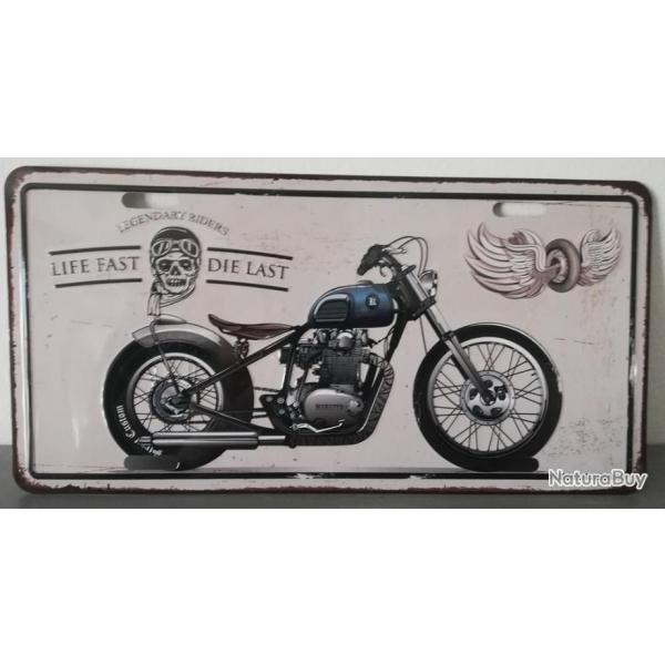 Rare plaque t�le MOTO LIFE FAST DIE LAST style EMAIL 15X30 VINTAGE ROUTE 66 USA