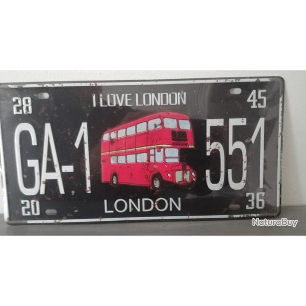 Rare plaque t�le LONDON LONDRES style EMAIL 15X31cm vintage GA1 551 BUS DOUBLE DECKER LOVE