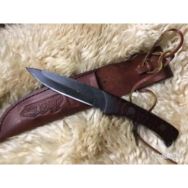 Couteau  DAMAS artisanal unique lame noire r�v�l�e au PERCHLORURE de SODIUM