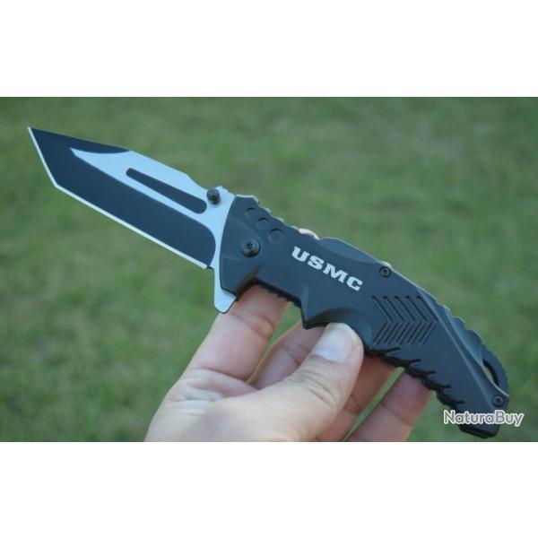 Couteau Tactical Tanto USMC Mtech A/O Lame Acier 3Cr13 Manche Black Aluminium USMA1058BK