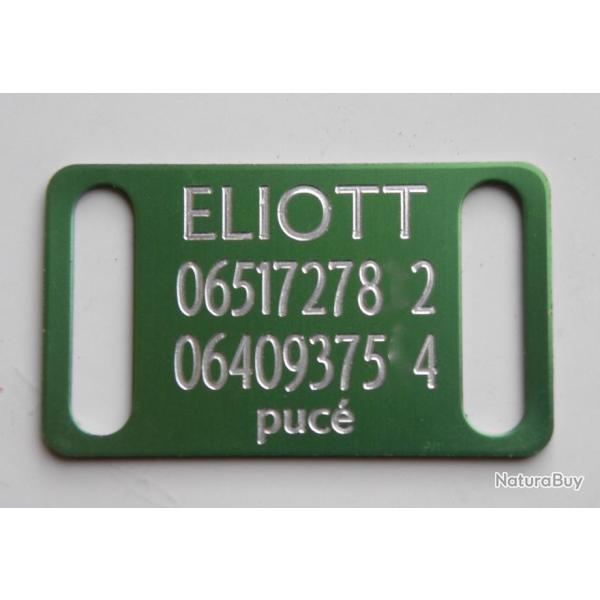 PLAQUE M�daille grav�e verte collier Chien harnais gravure offerte gm