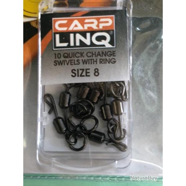 100 �merillon accroche rapide avec anneau N 8  Carplinq p�che carpe. quick change  swivel with ring