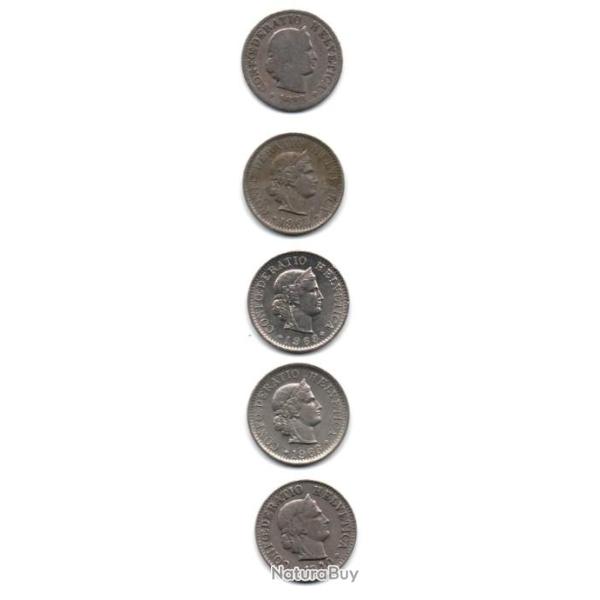 Pi�ce de Monnaie Suisse Lot De 5 Pi�ces de 5 Centimes Helvetia