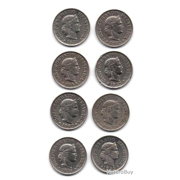 Pi�ce de Monnaie Suisse Lot De 8 Pi�ces de 10 Centimes Helvetia