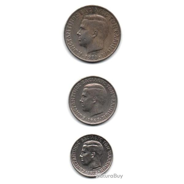 Pi�ce de Monnaie GR�CE lot de 3 pi�ces Drachmes Constantin II / armes couronn�es