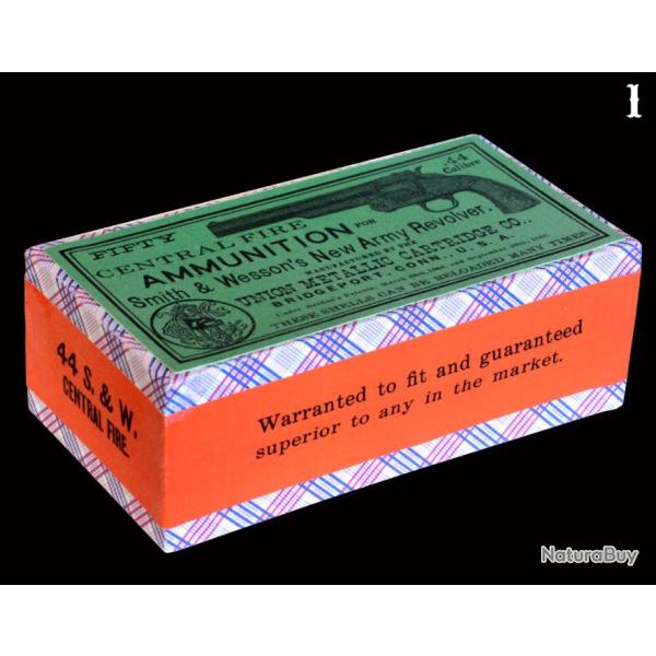 BOTE VIDE POUR 50 CARTOUCHES CALIBRE .44 S & W AMERICAN UNION METALLIC CARTRIDGE Co (REPRODUCTION)