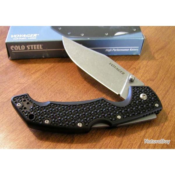 Couteau Cold Steel Large Voyager Clip Point Acier AUS-10A Manche Griv-Ex Tri-Ad Lock Clip CS29AC