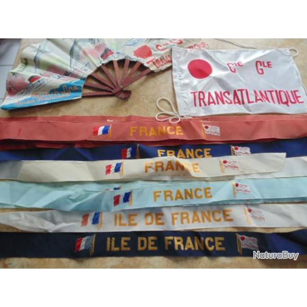 paquebot FRANCE bandes bachi marine marchande fanion compagnie g�n�rale transatlantique �ventail pub