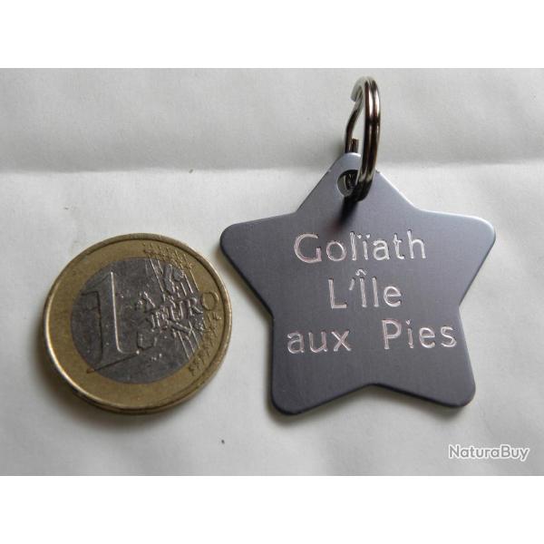 MEDAILLE GRAV�E CHIEN ETOILE ARGENT�E (GM) harnais gravure 1 ou 2 faces