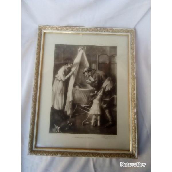 WW1 FRANCE TABLEAU PLATINOGRAVURE DU SOLDAT " PERMISSION DU BERCEAU " RARE