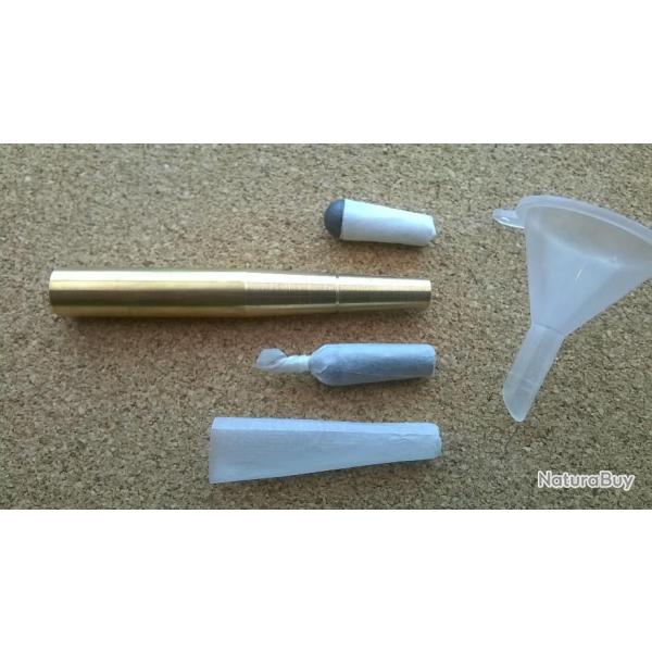 1 Mandrin laiton massif cal 31 balle ronde papilotte 2 solutions + cadeau 1 mini entonnoir