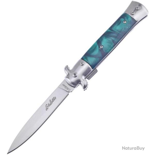 Couteau Frost Cutlery Italian Stiletto Milano A/O Lame Acier Inox Manche Green Synth�tique FISM001G