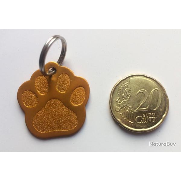 MEDAILLE Grav�e chien orange "patte" petit mod�le gravure, personnalisation offerte