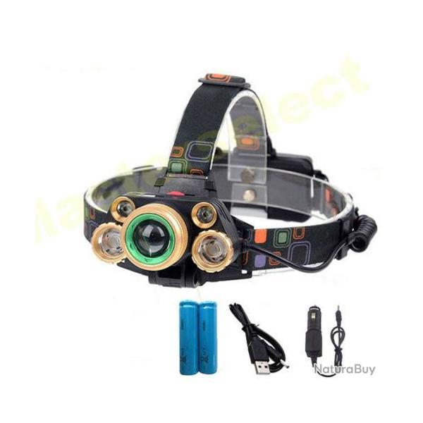 LAMPE FRONTALE RECHARGEABLE SMD LED PUISSANT AVEC CHARGEUR 12V 220v 5 faisceaux