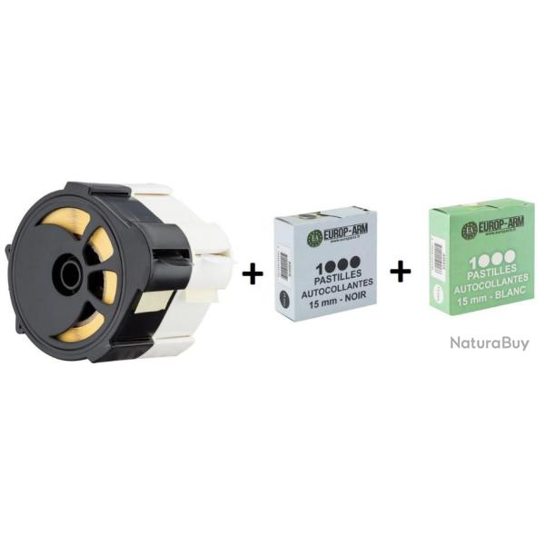 2 DEVIDOIRS DE PASTILLES AUTOCOLLANTES + 2000 PASTILLES AUTOCOLLANTES 15 MM NOIRES ET BLANCHES