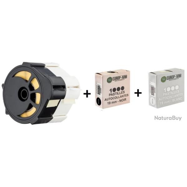 2 DEVIDOIRS DE PASTILLES AUTOCOLLANTES + 2000 PASTILLES AUTOCOLLANTES 19 MM NOIRES ET BLANCHES