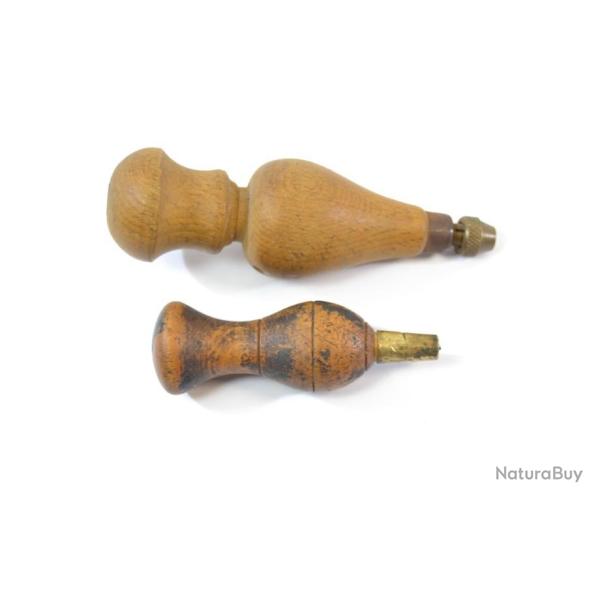 Lot x 2 manche alne automatique ancienne + manche alne ronde. Travail du cuir, outil outillage