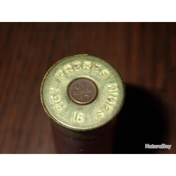 Cartouche pour collection en carton rouge - calibre 16 -  Rey Fr�res - laiton fendu