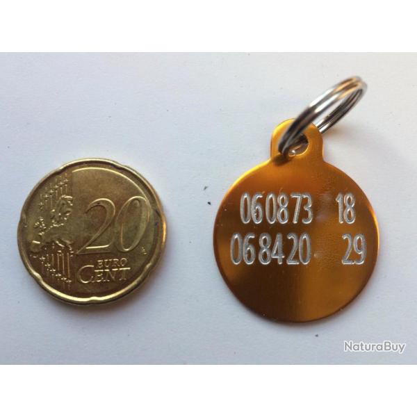 MEDAILLE Grav�e chien orange "ronde 25 mm" petit mod�le gravure, personnalisation offerte