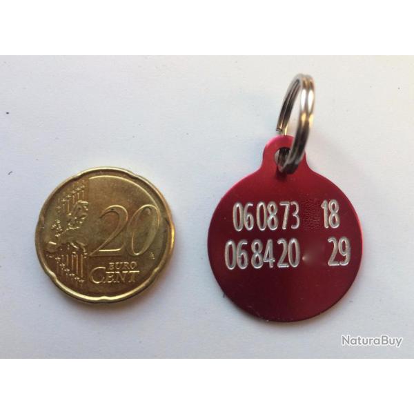 MEDAILLE Grav�e chien rouge "ronde 25 mm" petit mod�le gravure, personnalisation offerte