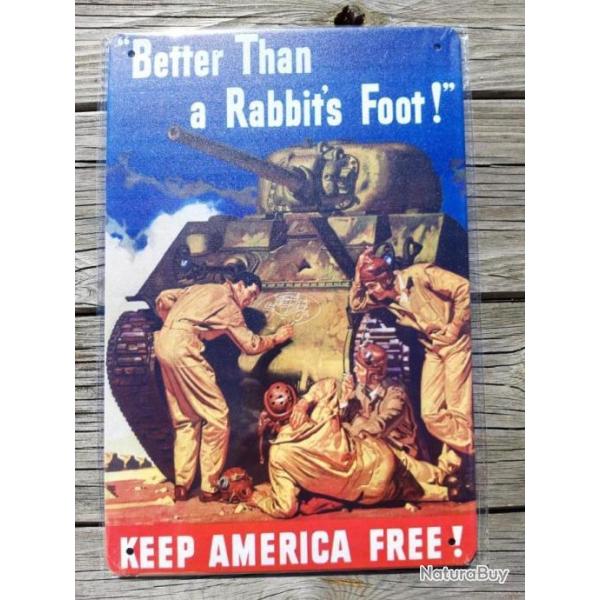 PLAQUE METAL PROPAGANDE U.S. WWII "BETTER THAN A RABBIT'S FOOT"