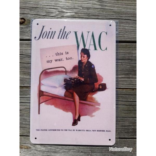 PLAQUE METAL PROPAGANDE U.S. WWII "JOIN THE WAC"