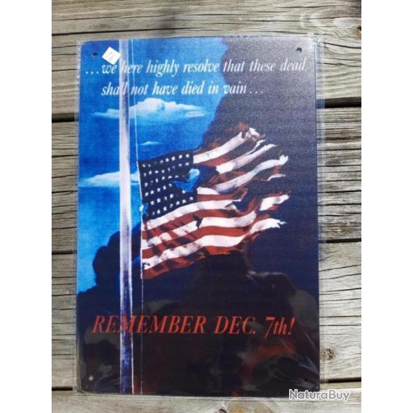 PLAQUE METAL PROPAGANDE U.S. WWII "REMEMBER DEC. 7TH!"