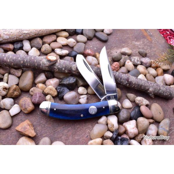Couteau Canif Rough Rider Trapper Blue Smooth Bone Manche Os Lames Acier 440 RR1951