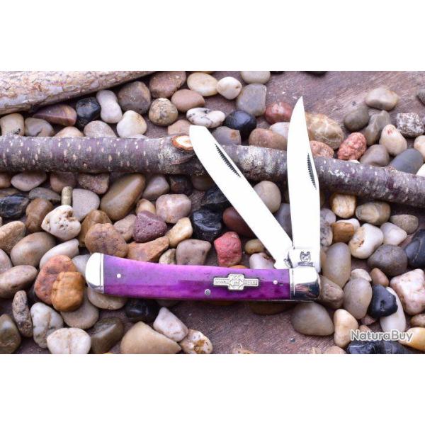 Couteau Canif Rough Rider Trapper Purple Smooth Bone Manche Os Lames Acier 440 RR1254