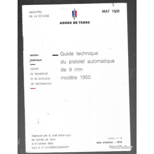 guide technique du pistolet automatique de 9 mm modle 1950 guide mat 1030