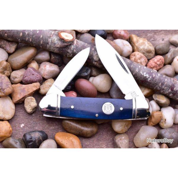 Couteau Rough Rider Canoe Blue Smooth Bone 2 Lames 440 Manche Os RR1949