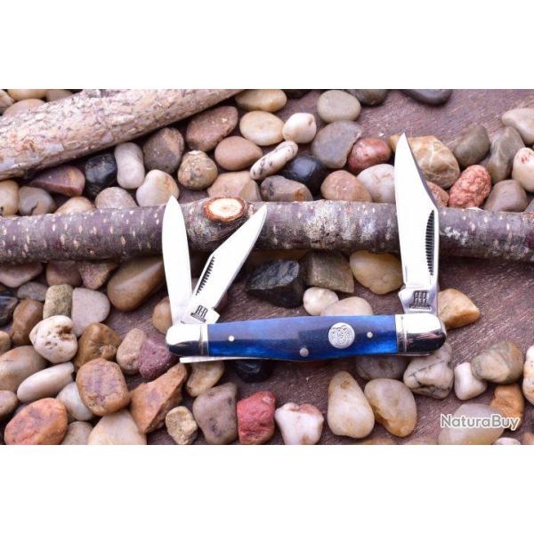 Couteau Rough Rider Whittler Blue Smooth Bone 3 Lames 440 Manche Os RR1948