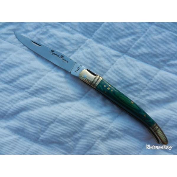 couteau Laguiole Bougna manche bois park�ris� vert longueur 18,5 cm