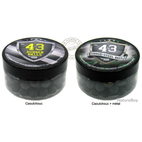 Pot de 100 billes calibre .43 - Caoutchouc ou caoutchouc durci Caoutchouc
