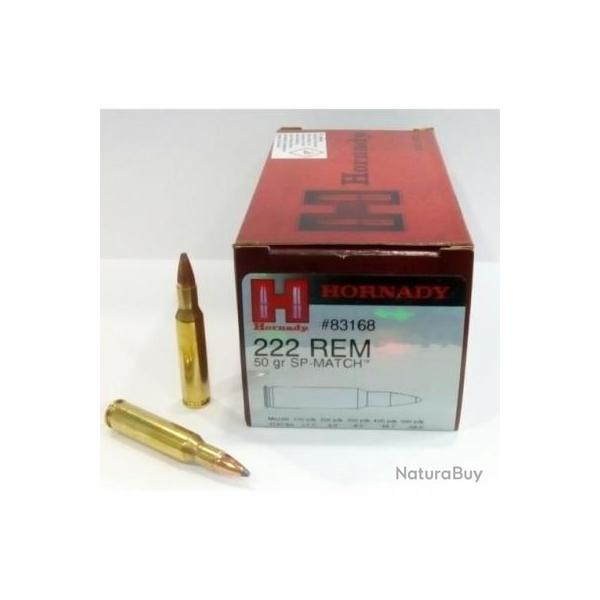 LOT DE 500 MUNITIONS HORNADY   CAL 222REM 50GR  SP MACH