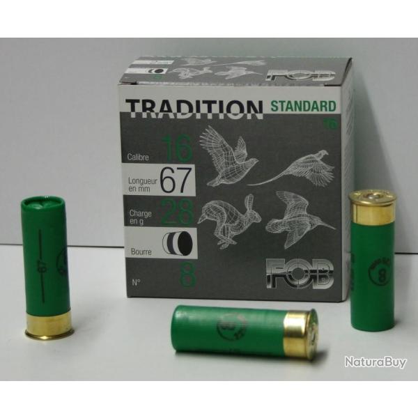 CARTOUCHE FOB TRADITION STANDARD 28 BOURRE GRASSE CAL. 20/67 PLOMBS DE 8 X25