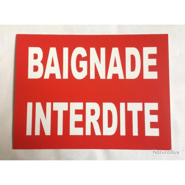 Panneau "BAIGNADE INTERDITE" format 200 x 300 mm fond ROUGE