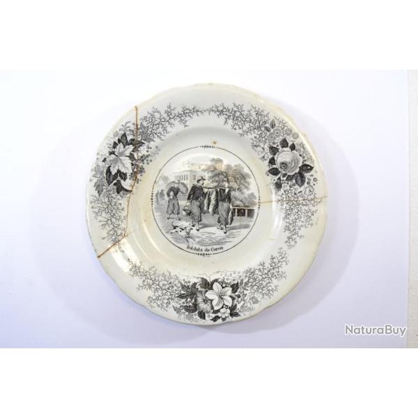Assiette Niderviller Dryander Fr�res, Soldats de corv�e, Arm�e Fran�aise 19e Si�cle