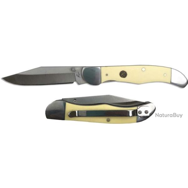 Couteau Roper Pecos Lame Acier Carbone 1065 Manche Yellow Delerin Linerlock Clip RP0011