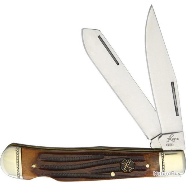 Couteau de Trappeur Roper 2 Lames Acier Carbone 1065 Manche OS Lockback RP0004CBB