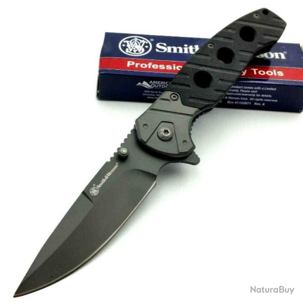 Couteau Smith&Wesson Lame Acier 8Cr13MoV Serr Manche Black G-10 Linerlock SW1100062