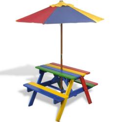 Table et bancs en bois avec parasol pour enfant 0102011