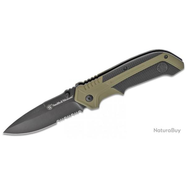Couteau Smith&Wesson A/O Lame Acier 8Cr13MoV Serrat Manche OD Green Aluminum SW1100036