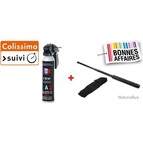 Pack Scurit -  Bombe Lacrymogne CBM Gaz CS 70% 100ML + Matraque tlescopique