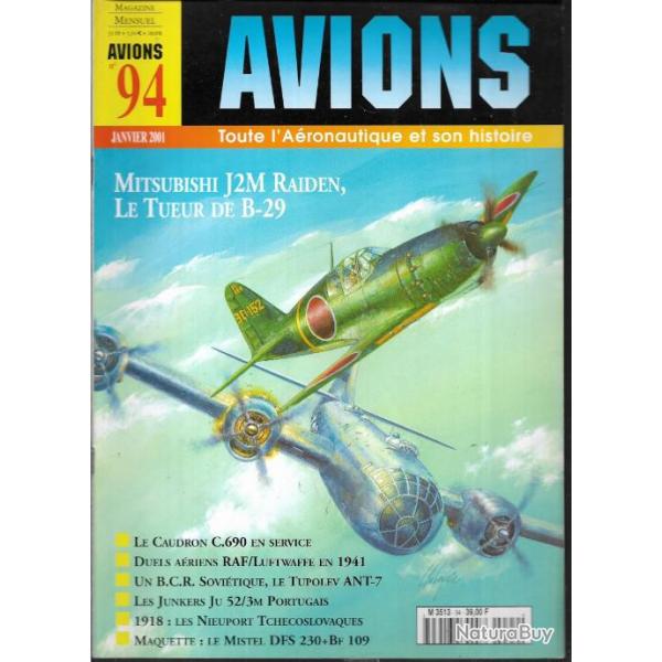 revue avions n�94 janvier 2001. lela  press . �puis� �diteur junkers ju 52 portugais, mitsubishi j2m