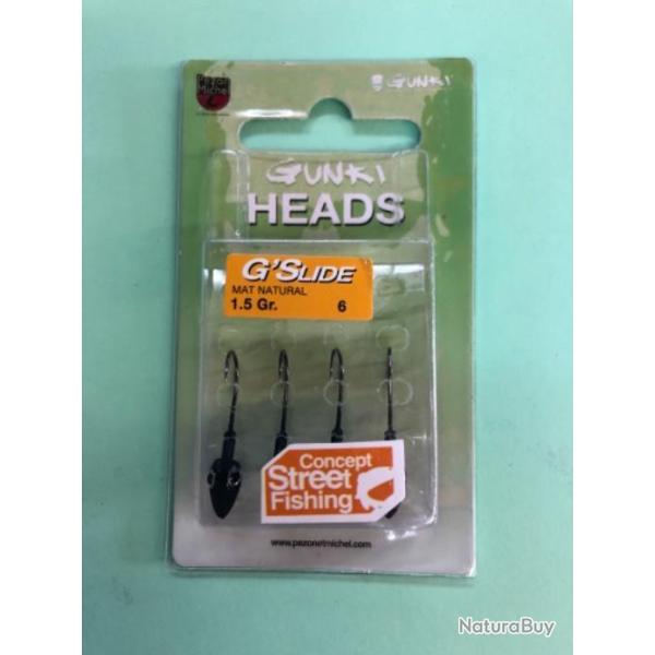 4 t�te plomb�e g slide 1,50 gr gunki heads p�che carnassier