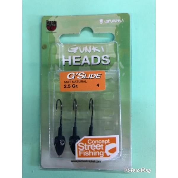 3 t�te plomb�e g slide 2,50 gr gunki heads p�che carnassier